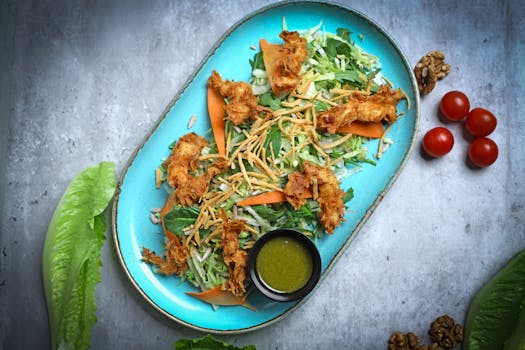 colorful dinner plate with greens and proteins