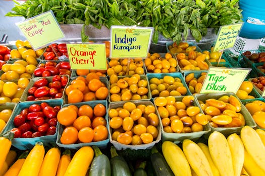 Fresh fruits and vegetables at a farmers’ market