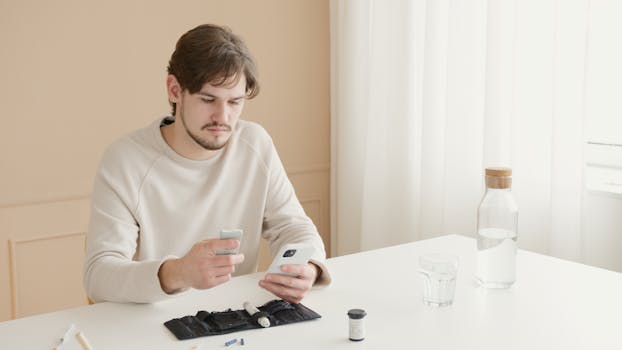 man checking his blood sugar level