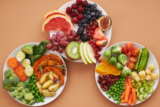 healthy meal with fruits and vegetables