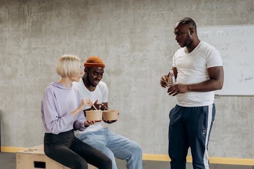 men enjoying a healthy meal together