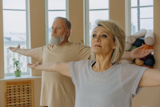 A man practicing yoga in a serene environment