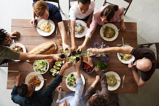 man enjoying a balanced meal with family